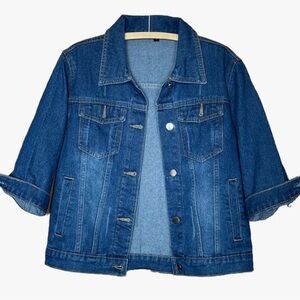 Classic Blue Denim Jacket with 3/4 Sleeves